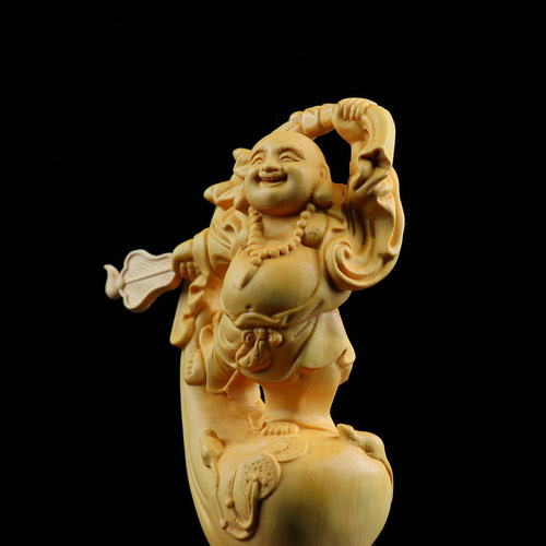 布袋様 七福神 木彫り 仏像 置物 仏教工芸品 細密彫刻 天然の木 彫刻