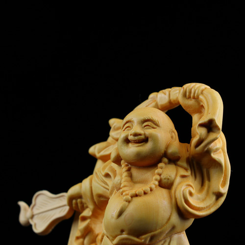 布袋様 七福神 木彫り 仏像 置物 仏教工芸品 細密彫刻 天然の木 彫刻