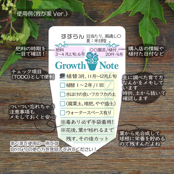 【お試しセット】植物の成長を記録し可愛く管理するメモラベル！Growth Note/育成ノート ML〈フラワーラベル〉 2枚目の画像