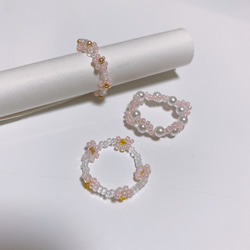 【No.4】ビーズリング　ビーズアクセサリー　ハンドメイド　韓国　さくら　桜　ピンク 3枚目の画像