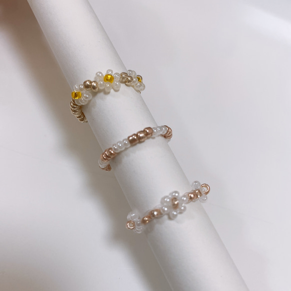 rs-2】ビーズリング ✿ 韓国 カラフル ニコちゃん お花