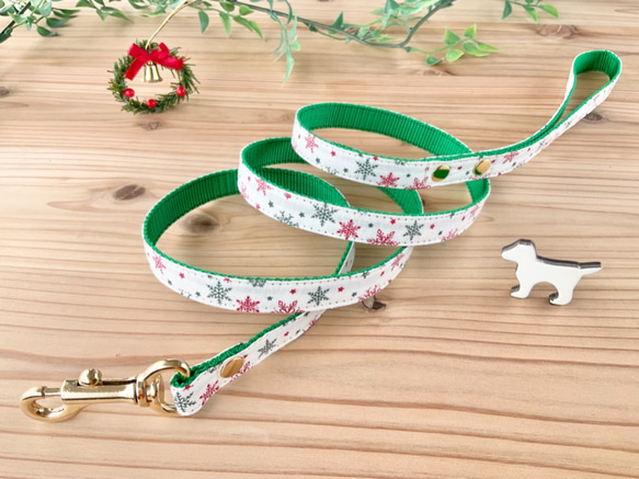 犬　リード　スリム1.5cm　クリスマス　ゴールド　グリーン　レッド  ホワイト 1枚目の画像