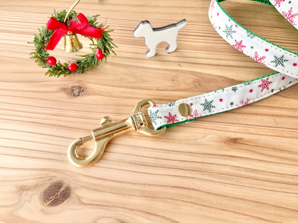 犬　リード　スリム1.5cm　クリスマス　ゴールド　グリーン　レッド  ホワイト 2枚目の画像