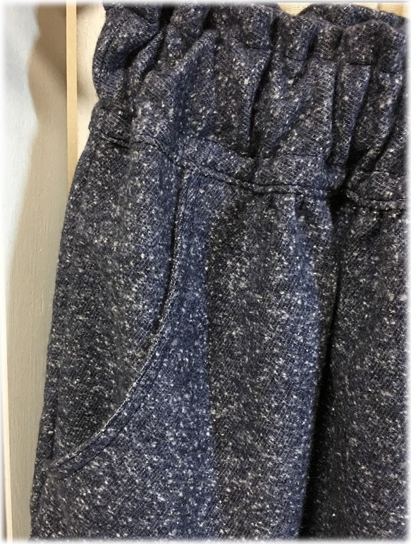 暖かポケット付きギャザースカート　ジャズネップ起毛ネイビー お好きな丈に 3枚目の画像