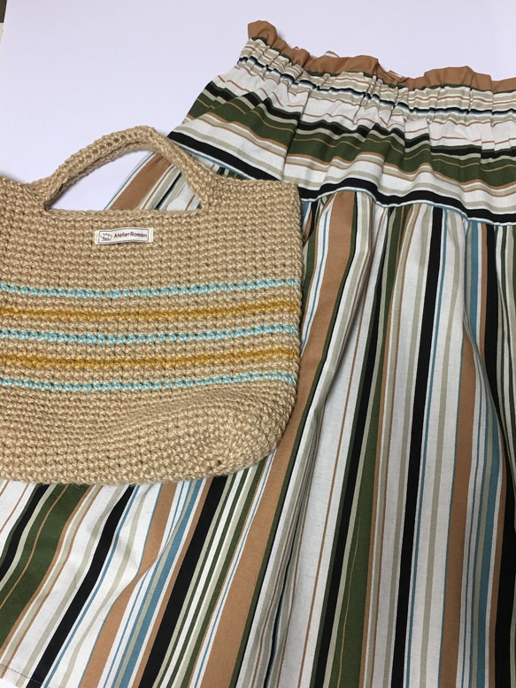 麻糸で編んだ 涼しげな 夏のトートバッグ♪　NUTSCENEミントとサフラン♪ 9枚目の画像