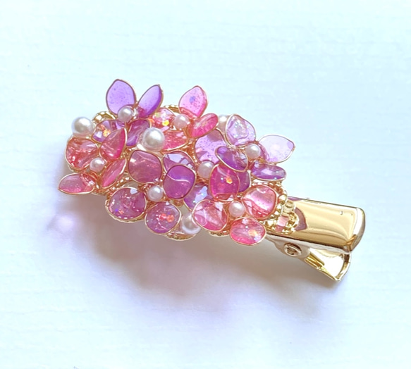 紫陽花のヘアクリップ〈ピンク×パープル〉　夏 1枚目の画像