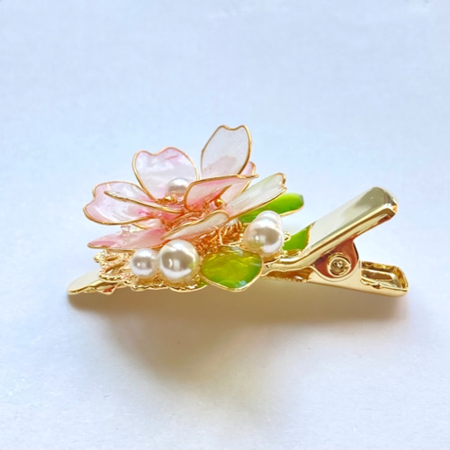 十月桜のミニヘアクリップ【桜ハンドメイド2022】冬