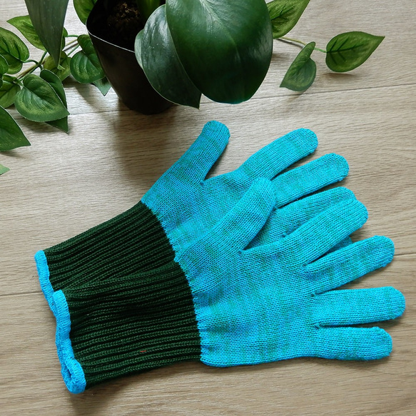 ワークグローブ（軍手）【ブルー×グリーン】バイカラー作業手袋 ガーデニング、アウトドア、DIYにも 4枚目の画像