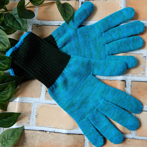 ワークグローブ（軍手）【ブルー×グリーン】バイカラー作業手袋 ガーデニング、アウトドア、DIYにも 5枚目の画像