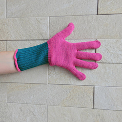 ワークグローブ（軍手）【ピンク×ブルーグリーン】バイカラー作業手袋 ガーデニング、アウトドア、DIYにも 4枚目の画像