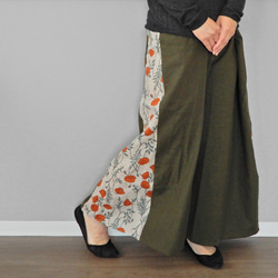 ウールとコットンリネンの冬のワイドパンツ タイパンツ(漁民パンツ)：ポピーグレージュ【サイズフリー】 1枚目の画像