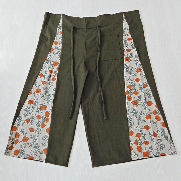 ウールとコットンリネンの冬のワイドパンツ タイパンツ(漁民パンツ)：ポピーグレージュ【サイズフリー】 3枚目の画像