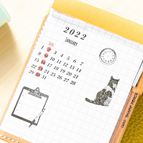 バレットジャーナルに最適！　日曜日可変カレンダー[猫]　-フォトポリマー製クリアスタンプ TO-MEI HAN- 2枚目の画像