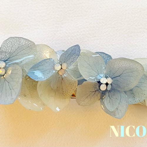 初夏にぴったり 生花のような あじさい ヘアアクセサリー（中）水色 