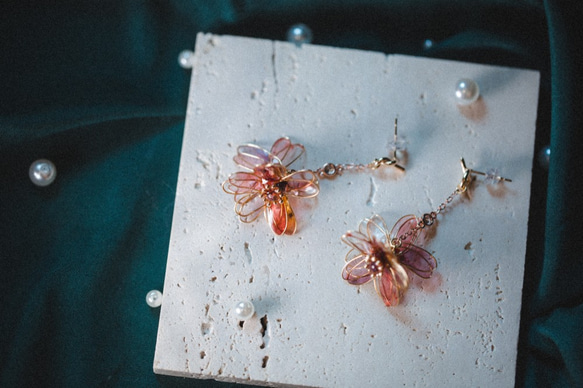 漸層果凍透明小花 花球垂墜式水晶花樹脂 對稱樹脂耳環 第5張的照片