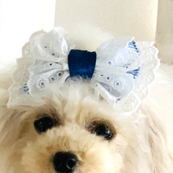 ペット　犬用　ハンドメイド ヘア飾りヘアアクセサリーリボンレースパッチンバレッタ 3枚目の画像
