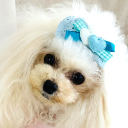 ペット　犬用　ハンドメイド ヘア飾り　ヘアアクセサリー　リボン　バレッタ 4枚目の画像