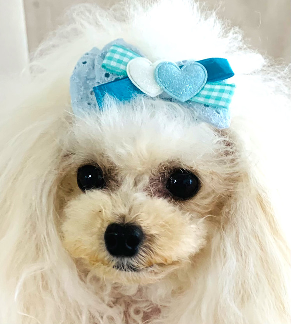 ペット　犬用　ハンドメイド ヘア飾り　ヘアアクセサリー　リボン　バレッタ 5枚目の画像