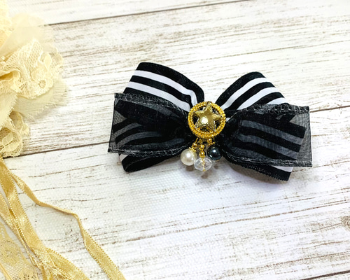 リボン　バレッタ♡リリーファーリボン♡ブラック♡ハンドメイド ベロアリボンバレッタ(ヘッドアクセサリー)｜アクセサリー｜LILY