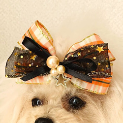 ペット　犬用　ハンドメイド ヘア飾り　ヘアアクセサリー　リボン　バレッタ 3枚目の画像