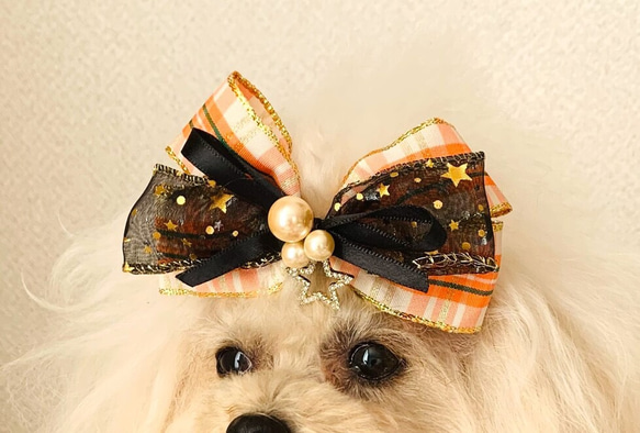ペット　犬用　ハンドメイド ヘア飾り　ヘアアクセサリー　リボン　バレッタ 3枚目の画像