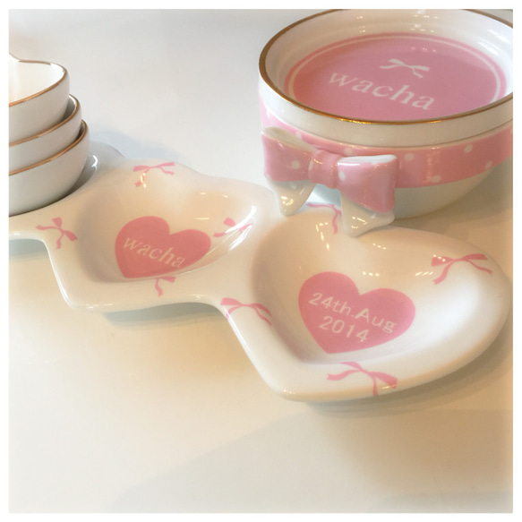 ハートフードプレート＆ハートカップ(ピンク)[名入れ・お誕生日入れ可] 3枚目の画像