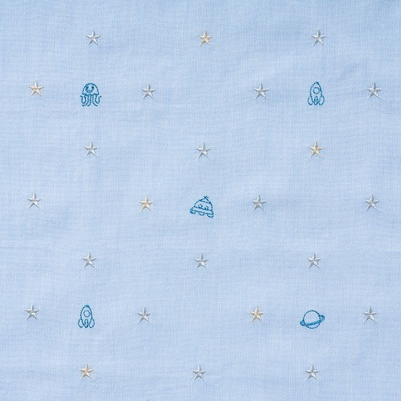 刺繍生地 【宇宙/みずいろ】 カットクロス 綿ポリ 3枚目の画像