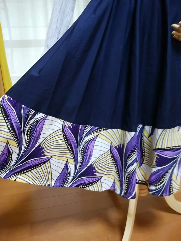 アフリカ布＋綿麻　フレアスカート 3枚目の画像