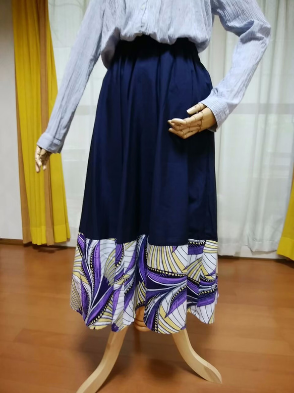アフリカ布＋綿麻　フレアスカート 4枚目の画像