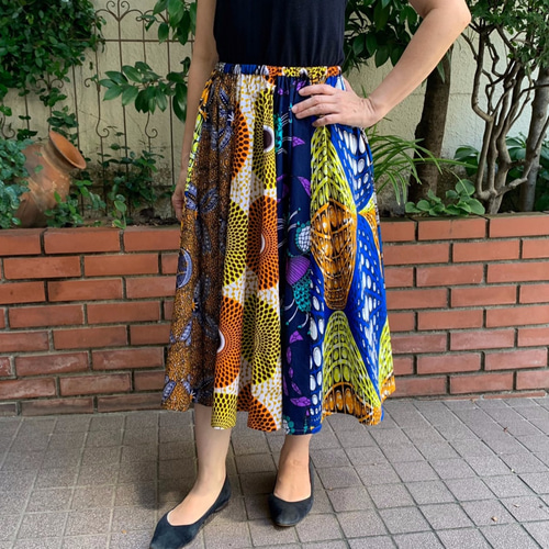 気持ちが上がる色と柄！ アフリカ布でパッチワーク フレアスカート