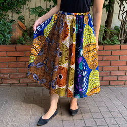 気持ちが上がる色と柄！　アフリカ布でパッチワーク　フレアスカート 2枚目の画像