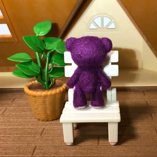 羊毛フェルト レインボー 紫 ミニ テディベア(No.10