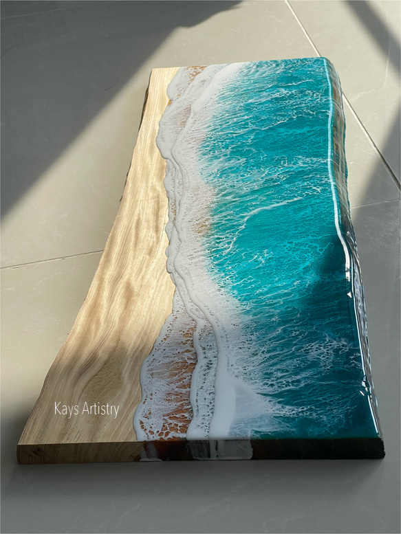 【ホームデコ】琉球松オーシャンアート/Home Decor エメラルドグリーン　沖縄の海 海アート　レジン　海　絵　絵画 2枚目の画像