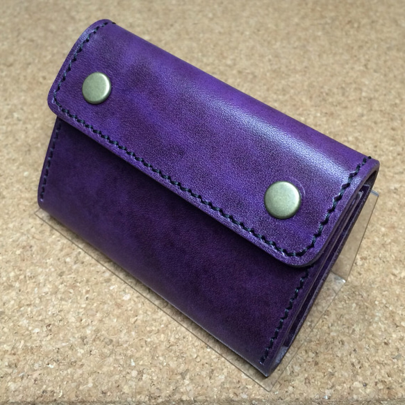 「革の宝石 ルガトー」総手縫 コインケース レザー パープル 紫 1枚目の画像