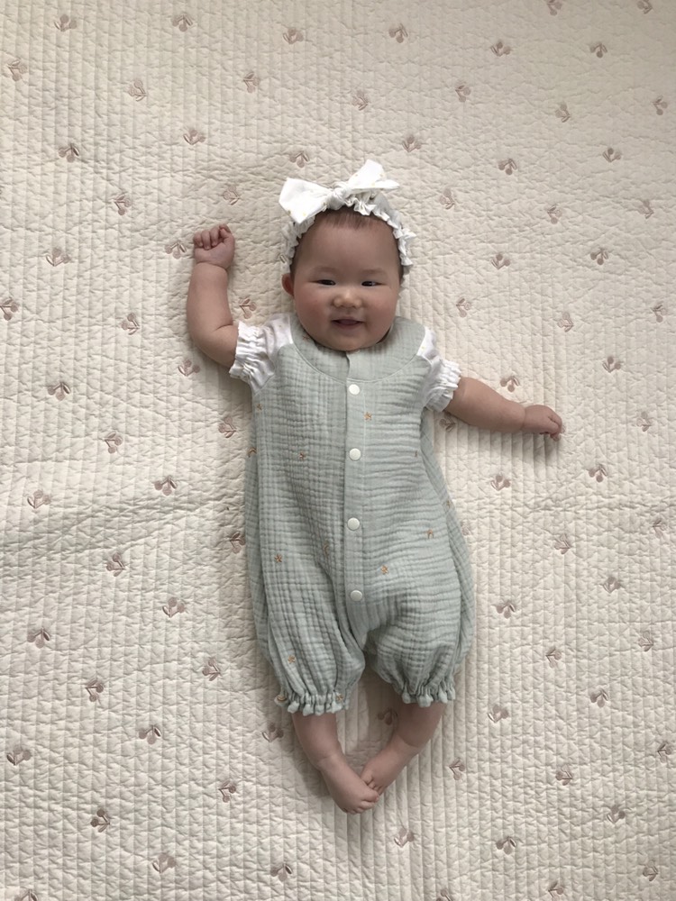 【再販5】星と月の刺繍ミント 半袖2wayオール