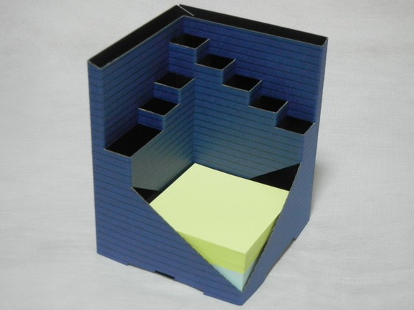 Ｐｅｎ-Ｃｕｂｅ（ペンキューブ）エンボス　ボーダー　紺　／メモブロック約300枚付 3枚目の画像