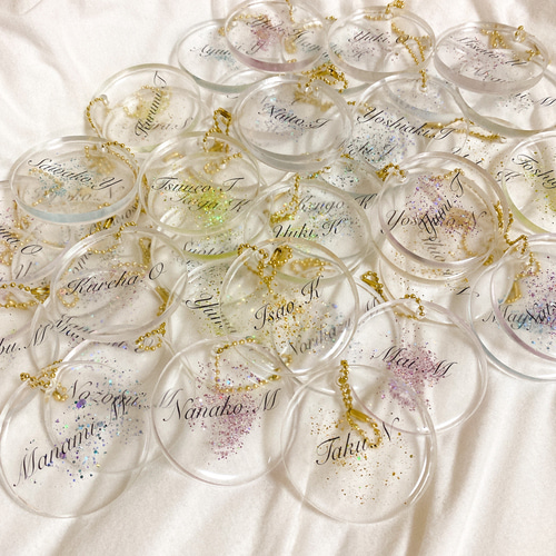レジン 席札 ネームタグ キーホルダー ウエディング ホログリッター