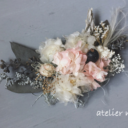// ふわふわ白×ピンクあじさいとユーカリmimonoのラスティックヘッドドレス/ウェディング結婚式髪飾り 1枚目の画像