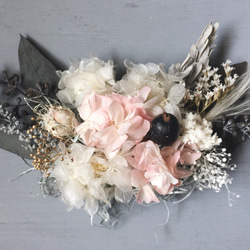 // ふわふわ白×ピンクあじさいとユーカリmimonoのラスティックヘッドドレス/ウェディング結婚式髪飾り 4枚目の画像