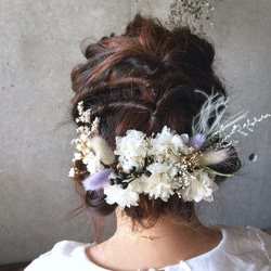 // アンティークラグラス(薄紫・グリーン)とあじさいのヘッドドレス // おしゃれ結婚式のウェディング髪飾り 1枚目の画像