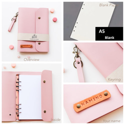 カラーレザーカバー付きノートブック Pink 色（キーホルダーを含む） 5枚目の画像