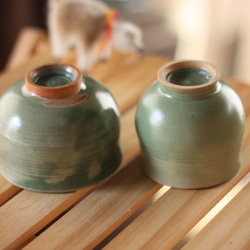陶器のコップ　緑　青 4枚目の画像