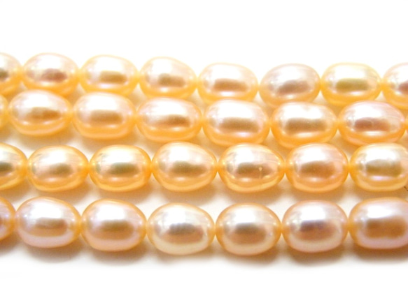 【AFP】　淡水本真珠　染パールビーズ　6-7mm　ライス型　全３色　ピンクオレンジ　１連約39㎝　77-r67po 3枚目の画像