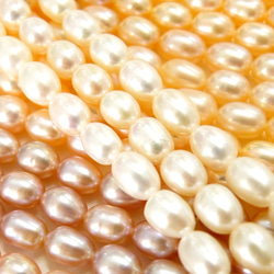 【AFP】　淡水本真珠　染パールビーズ　6-7mm　ライス型　全３色　ピンクオレンジ　１連約39㎝　77-r67po 4枚目の画像