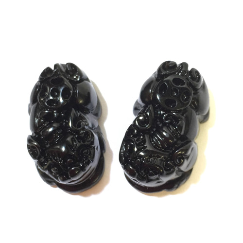 hq-1k 貔貅（ヒキュウ） 黒曜石 彫刻ペアセット お守り 天然石 【AFP