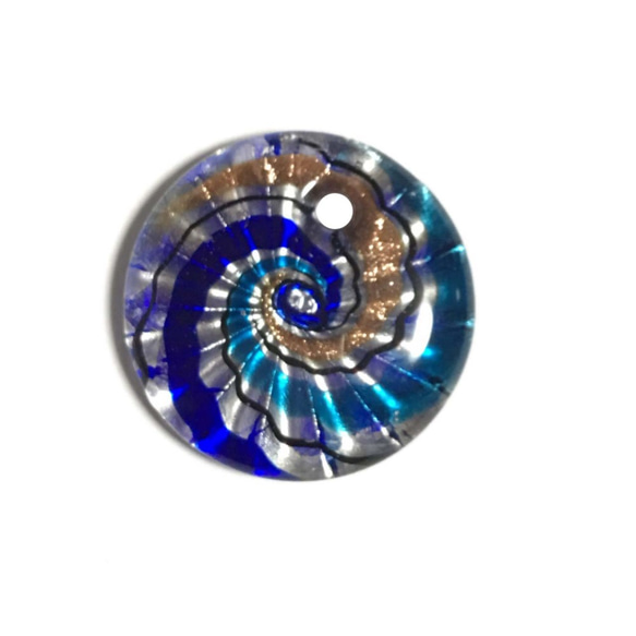 ガラスペンダントトップ　丸型　うずまき　ブルー　ベネチアンガラス風　vene-69bl 【AFP】 1枚目の画像