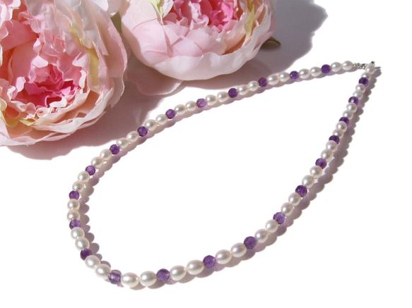 [法新社] 淡水正品珍珠紫水晶項鍊約 40 公分 1000sp-1 第1張的照片