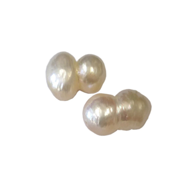 淡水珍珠巴洛克雙胞胎珍珠珠 2 顆白色約 10 毫米 x 14 毫米 [法新社] 77-t1015 第1張的照片