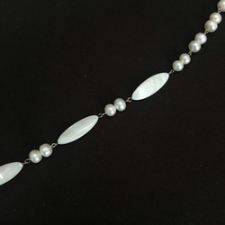 【原裝套裝】淡水珍珠貝殼珠Y形設計項鍊配飾耳環【法新社】k18ne-06 第7張的照片