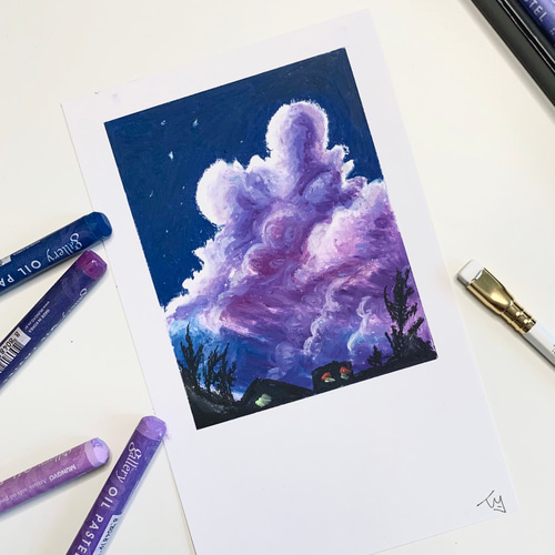 紫のマシュマロ-パステル画オイルパステル画 絵画 tiva_illust 通販
